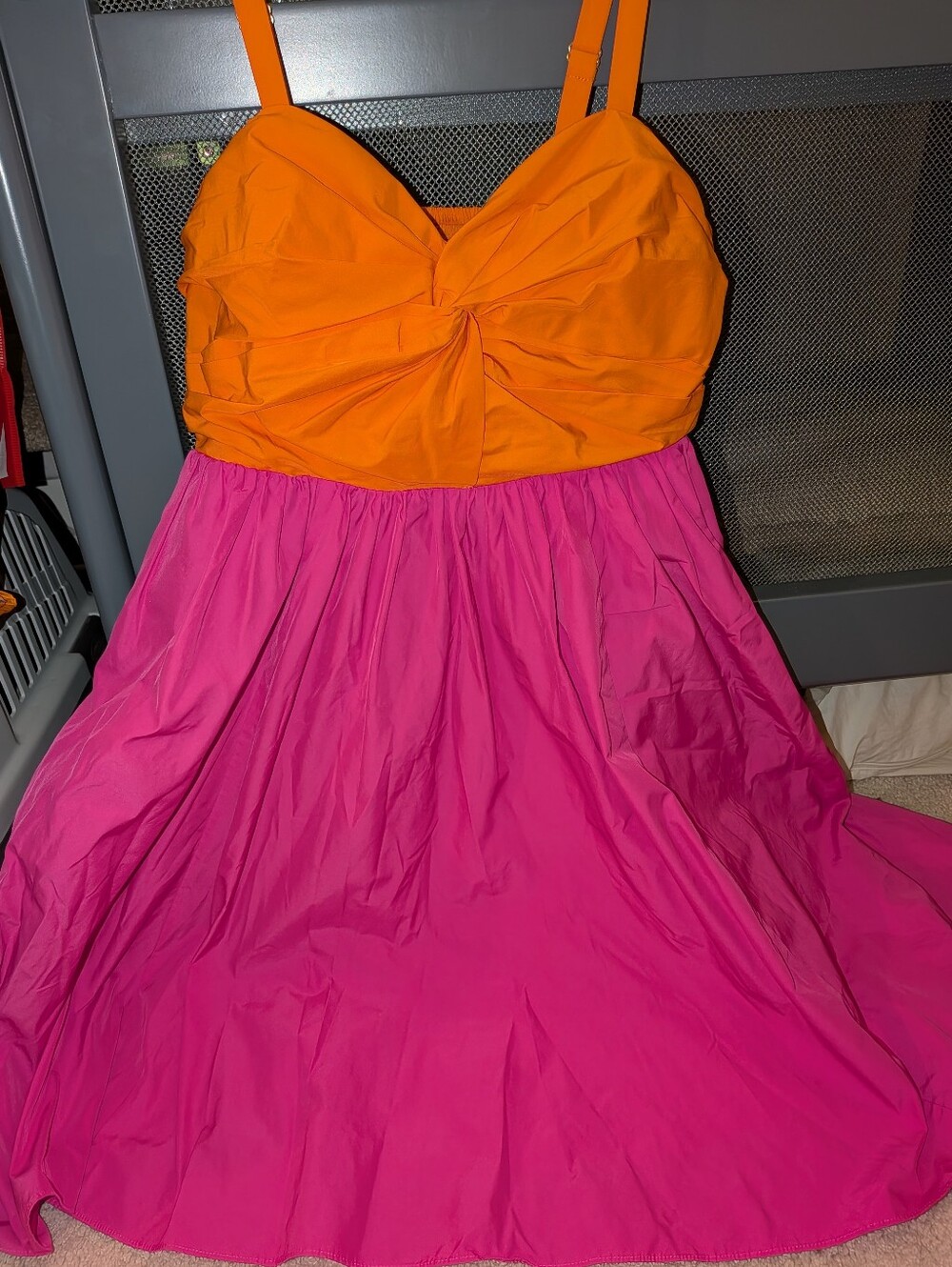Orange & Hot Pink Twist Bodice Colorblocked Dress, 12
